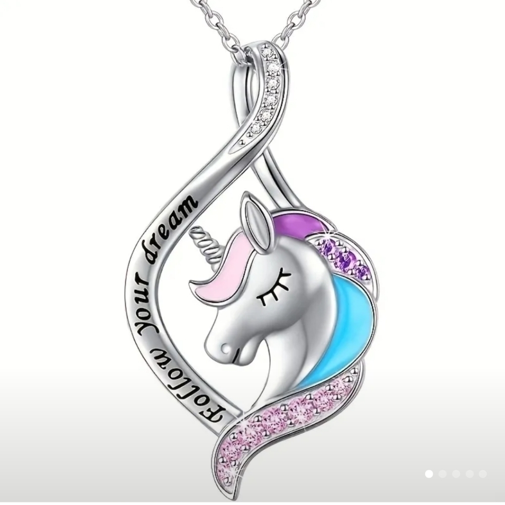 New Unicorn Pendant Necklace. Follow your dreams women's girls kids - Picture 2 of 4